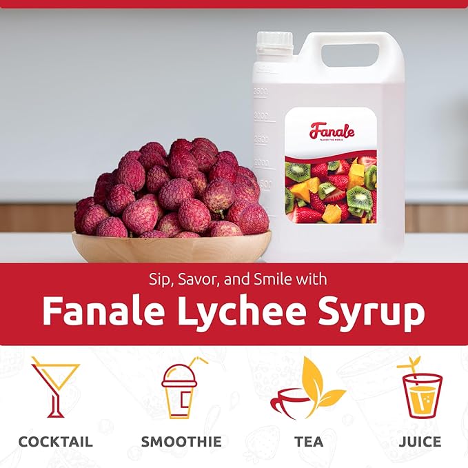 Fanale Premium Flavoring Concentrated Syrup for Bubble Tea 11 lb | Lychee Flavor Syrup | for Boba Tea, Smoothies, Slushes, Desserts | 11lb | Pack of 4 | SRP050