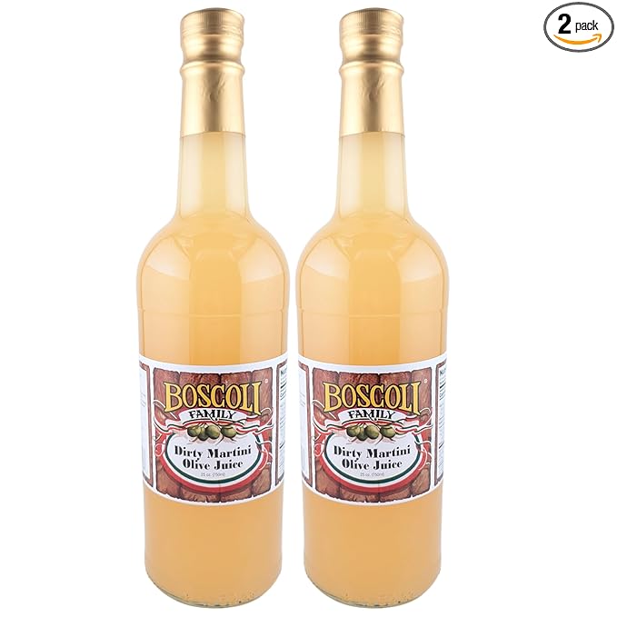 Boscoli Dirty Martini Olive Juice - 25 oz Bottle, Pack of 2, All Natural, Gluten-Free - Premium Cocktail Mixer for Martinis & Bloody Marys