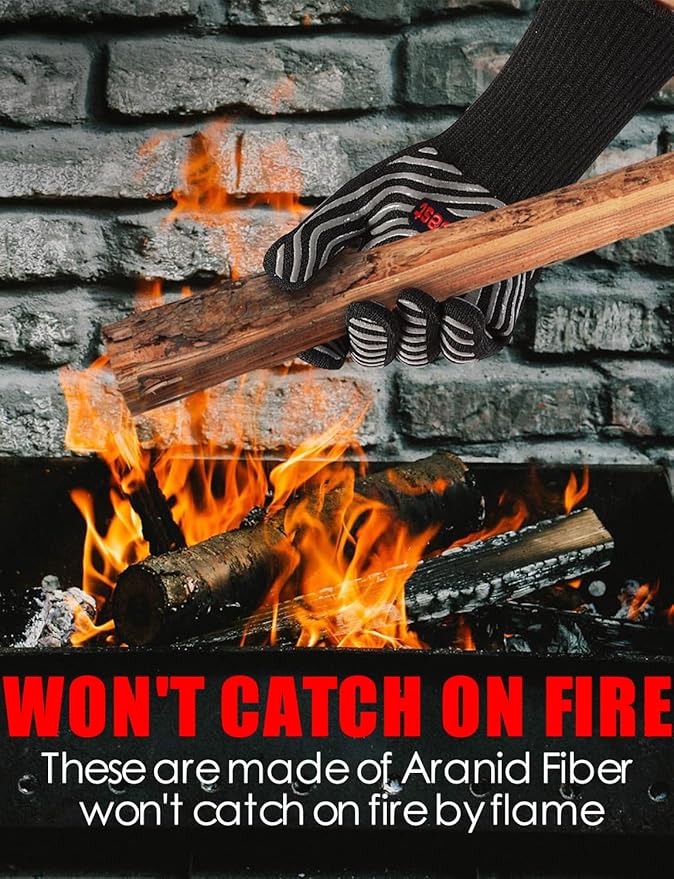 WEEDABEST Hot BBQ Gloves Heat Resistant Kitchen Oven Mitts Professional Long Heat Resistant Cooking Gloves for Grill,Grilling,Smoker,Barbeque,13.5 inch-Black
