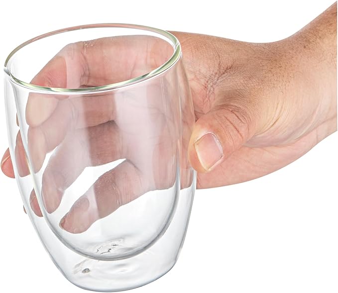 Restaurantware-Forma Professional 11.8 Ounce Double Wall Coffee Cups, 12 Insulated Latte Glasses - Dishwashable, Reusable, Clear Glass Beverage Cups, Freezable, For Hot Or Cold Beverages