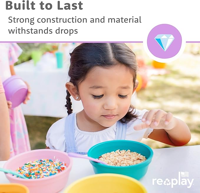 Re-Play 12 Oz. Toddler Bowls for Snack and Everyday Dining - Dishwasher and Microwave Safe - Made in USA - Set of 3-5.75" x 5.75" x 2" - True Blue