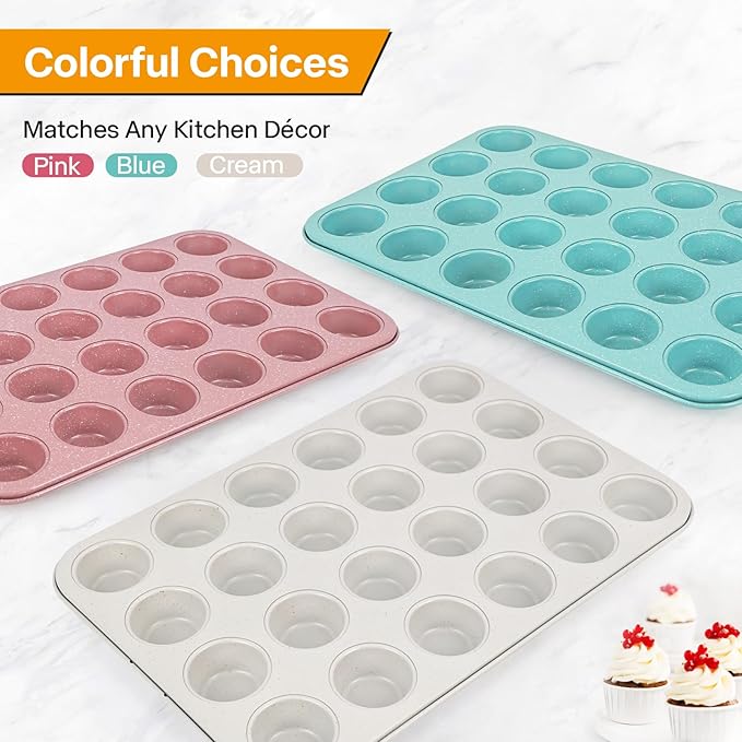 2-Pack 24-cup Beige Miffin Pan, Non-Stick Cupcake Muffin Tin, Ceramic Coating Safe Baking Cupcake Pan