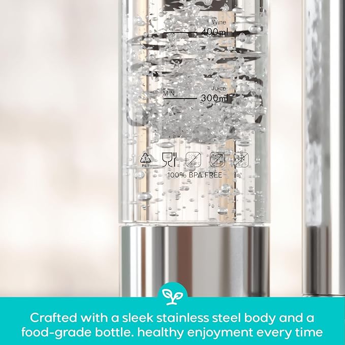 CASABREWS EDGE Sparkling Water Maker, Stainless Steel Soda Streaming Machine Compatible with 60L CO2 Carbonator (NOT Included), Soda Maker with PET Bottle for Carbonate Water, Wine or Juice