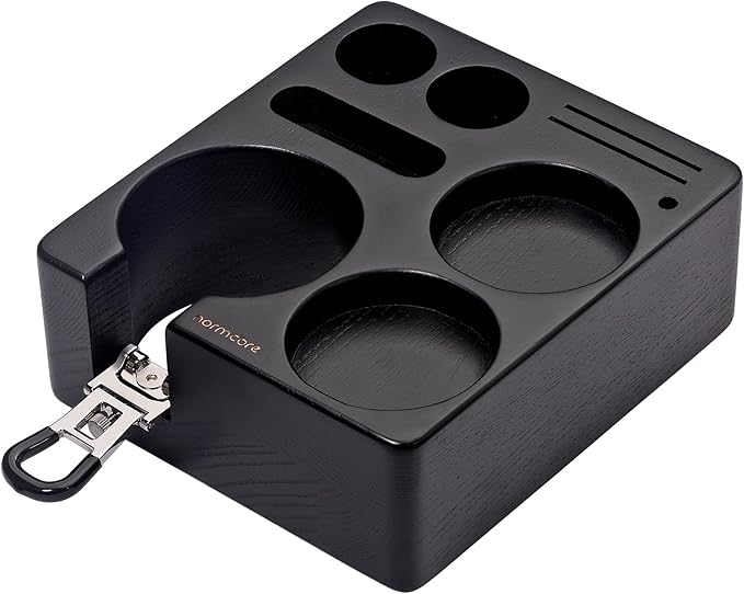 Normcore Espresso Tamping Station, Genuine American Black Ashwood, Coffee Tamper, Distributor, WDT, Puck Screen, Portafilter Holder Stand, Solid Black Ashwood for 58mm Espresso Machine Accessories