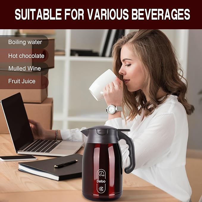 Thermal Coffee Carafe-56oz vacuum Coffee Carafe For Keeping Hot Liquids,Coffee Carafe,Thermal Stainless Steel, Coffee Carafes Press On Lid, Coffee Dispenser Bpa Free .(1.6l) Red