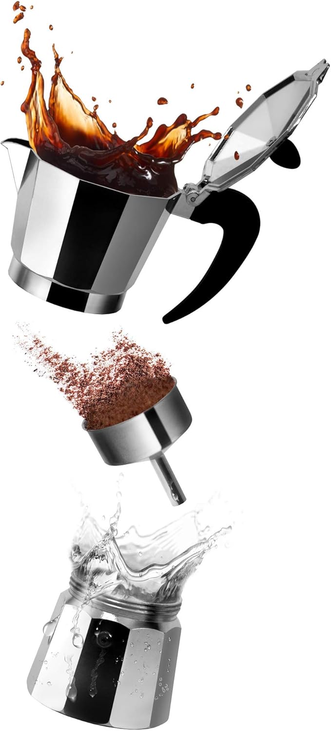Zulay Kitchen Classic Stovetop Espresso Maker for Great Flavored Strong Espresso, Classic Italian Style 3 Espresso Cup Moka Pot, Makes Delicious Coffee, Easy to Operate & Quick Cleanup Pot
