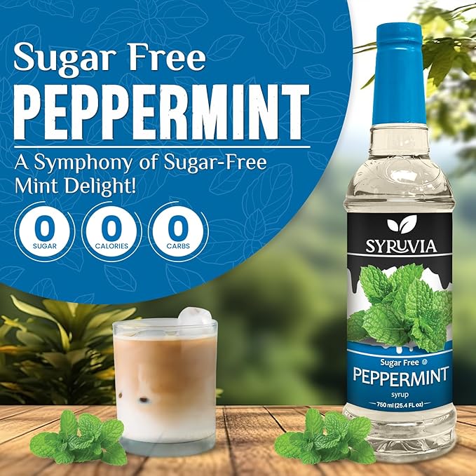 Syruvia Sugar Free Peppermint Syrup for Coffee, Flavored Syrup for Drinks, Lattes, and Desserts – 25.4 fl oz