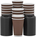 Qunclay Disposable Coffee Cups with Lids,16 oz (80 Pack) Togo Hot Paper Coffee Cup with Leak-Proof Lid To Go for Hot/Cold Beverages Insulated Reusable Drinks Corrugated Ripple Cups (Brown)