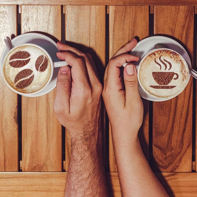 Coffee Decorating Stencils, 5Pcs Stainless Art Stencils Garland Mould Cappuccino Art Templates for Mousse, Cup Cake, Birthday Cake, Coffee, Hot Chocolate