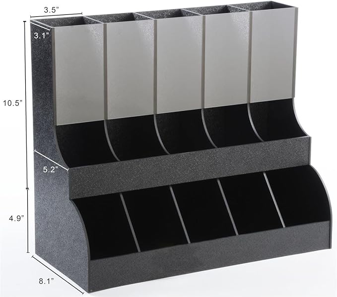 K-Cup Organizer and Dispenser, 10 Compartments, Holds 75+ K-Cups, Countertop, ABS Plastic (Black)