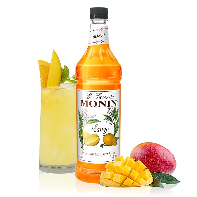 Monin - Mango Syrup, Tropical and Sweet, Great for Cocktails, Sodas, and Lemonades, Gluten-Free, Non-GMO (1 Liter)