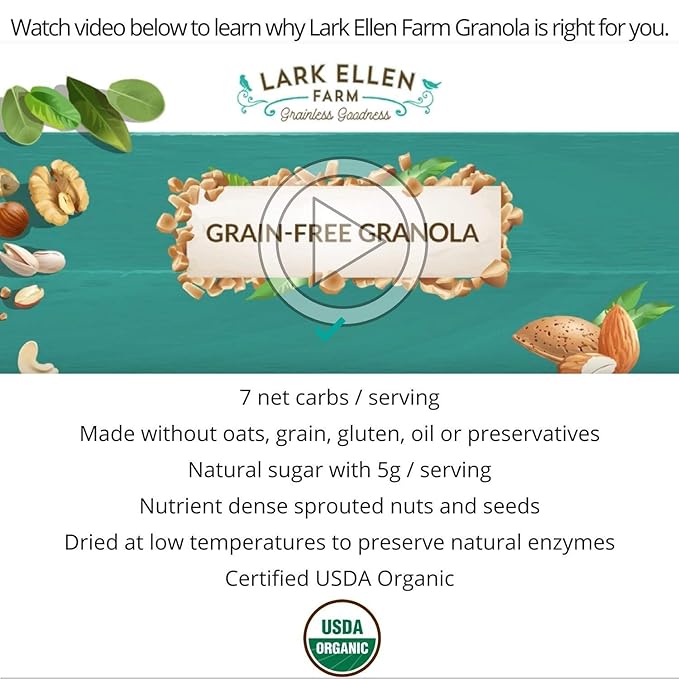 Lark Ellen Farm Grain-Free Granola, Certified Organic Raw Sprouted Vegan Clusters, Paleo & Crunchy Gluten-Free Bites for Cereal or Yogurt, Pumpkin Fig 8 oz, 6 Pack