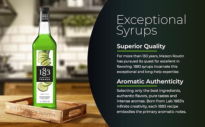 1883 Cucumber Syrup for Drinks, Made in France, 1 Liter Glass Bottle