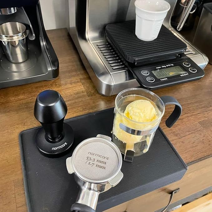 Normcore V4 Coffee Tamper 53.3mm - Spring-loaded Tamper – Barista Espresso Tamper with 15lb / 25lb / 30lbs Replacement Springs - Anodized Aluminum Handle and Stand - Flat Base