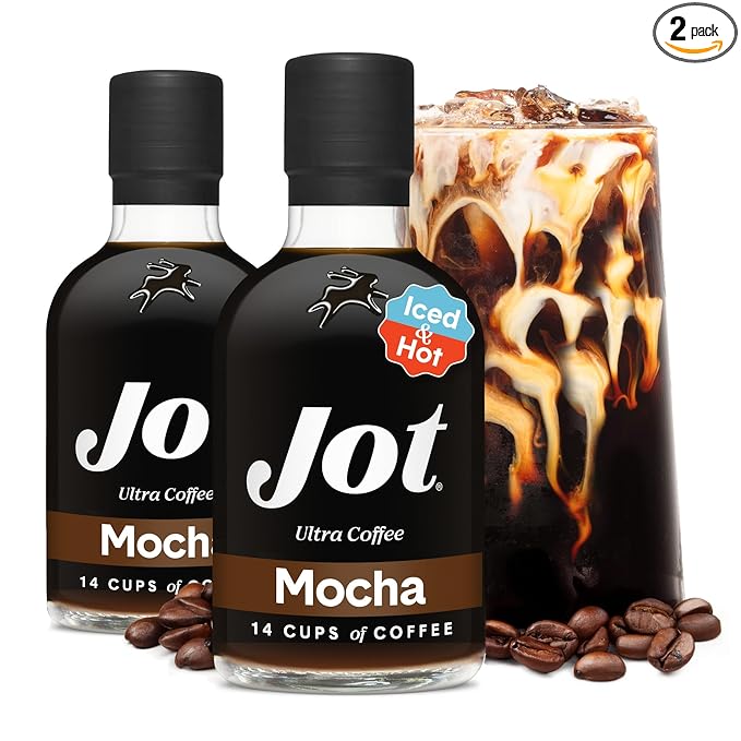 Jot Coffee Concentrate (Mocha) High Caffeine Cold Brew Coffee Concentrate Liquid for Iced Coffees, Instant Espresso, Hot or Cold Instant Coffees - Makes 14 Cups, 150mg Caffeine/Tbsp, Sugar Free