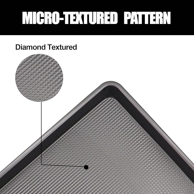 Cookie Sheets for Baking Nonstick, 2 Pack Heavy Duty 0.8mm Dark Gray Sheet Pan Set Quarter(9x13in) & Jelly Roll(10x15in), Diamond Textured Commercial Grade, Small Oven Safe