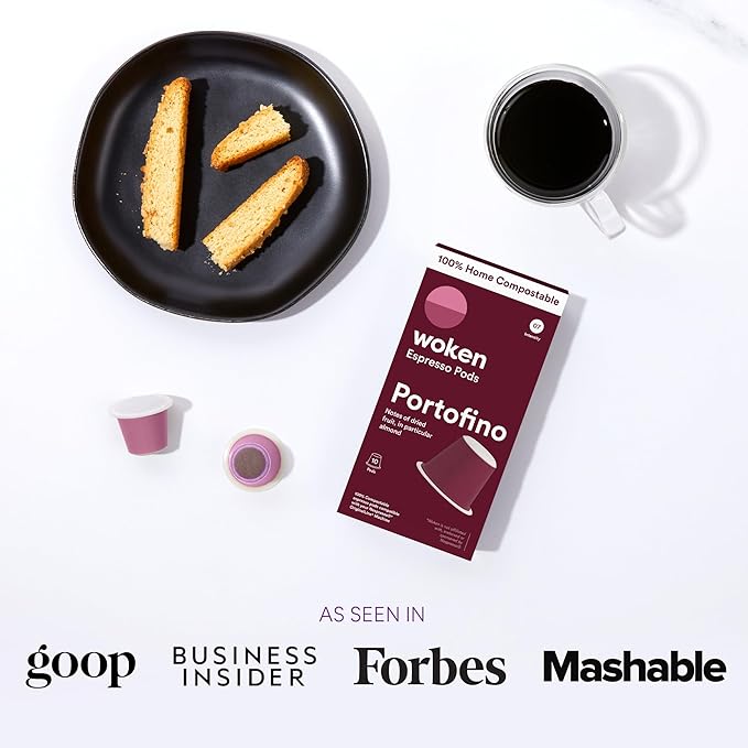 WOKEN COFFEE Compostable Nespresso Pods - Portofino Medium Roast Italian Espresso Coffee Capsules Compatible With Nespresso Coffee Machine (80 Pod Count, 8 Boxes)