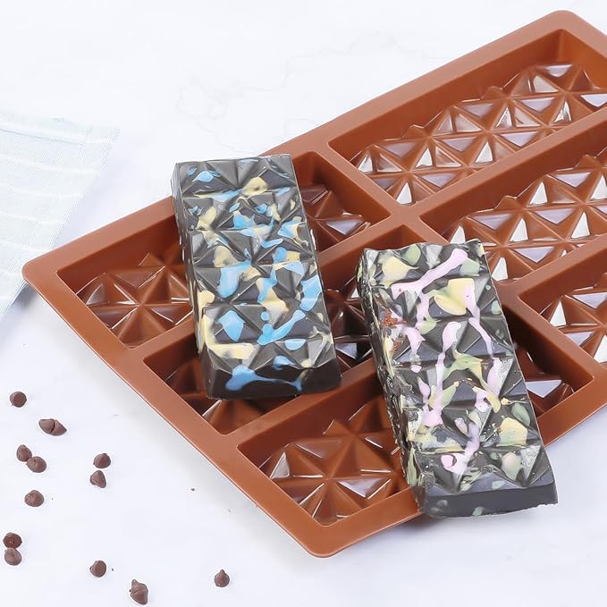 Chocolate Bar Molds Deep Silicone Break-Apart Chocolate Nonstick Protein and Energy Thick Candy Bar Mold Wax Melt Mold 1 Pack Pyramid Shape