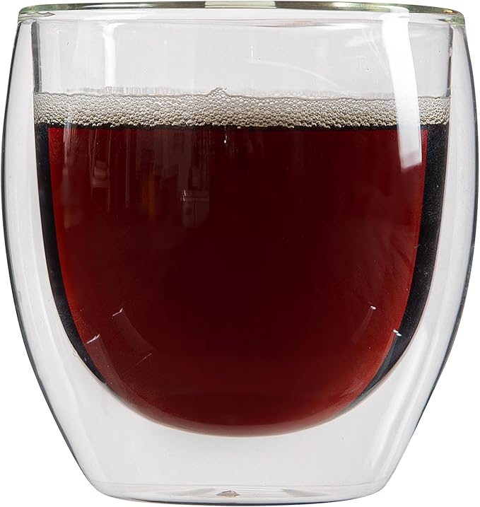 Restaurantware-Forma Professional 8.5 Ounce Double Wall Coffee Cups, 2 Insulated Latte Glasses - Dishwashable, Reusable, Clear Glass Beverage Cups, Freezable, For Hot Or Cold Beverages