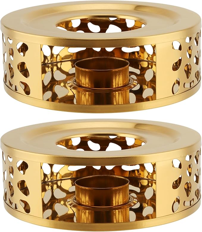 2 PCS Metal Teapot Warmer, Teapot Warmer Base, Stainless Steel Teapot Warmer with Tealight Holder for Glass Or Ceramic Teapot, Gold
