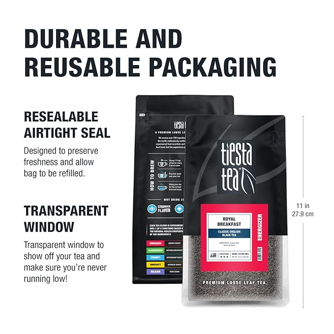 Tiesta Tea - Royal Breakfast, Loose Leaf, Classic English Black Tea, Premium High Caffeine Hot & Iced, Brews up to 200 Cups, 16oz Resealable Bulk Pouch