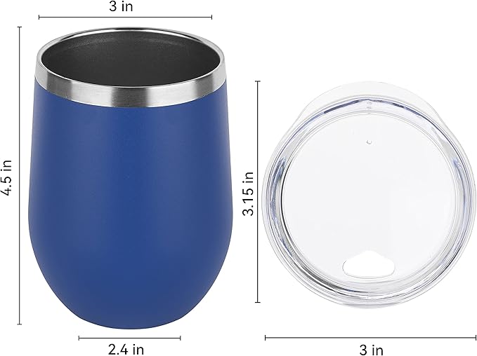 DOMICARE Stainless Steel Wine Tumbler Bulk with Lid, Personalized Insulated Tumblers Set, 12oz Travel Coffee Cups Pack of 16, Dark Blue