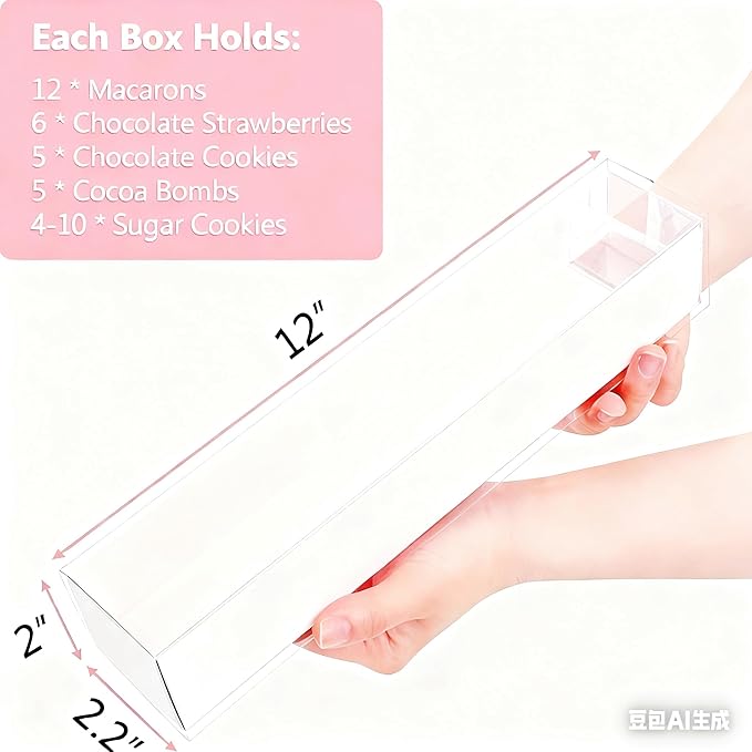 50 Pack 12x2.2x2 Inch Chocolate Covered Strawberry Boxes with Clear Window Packing for Macaron, Truffle, Cookie & Bakery Boxes