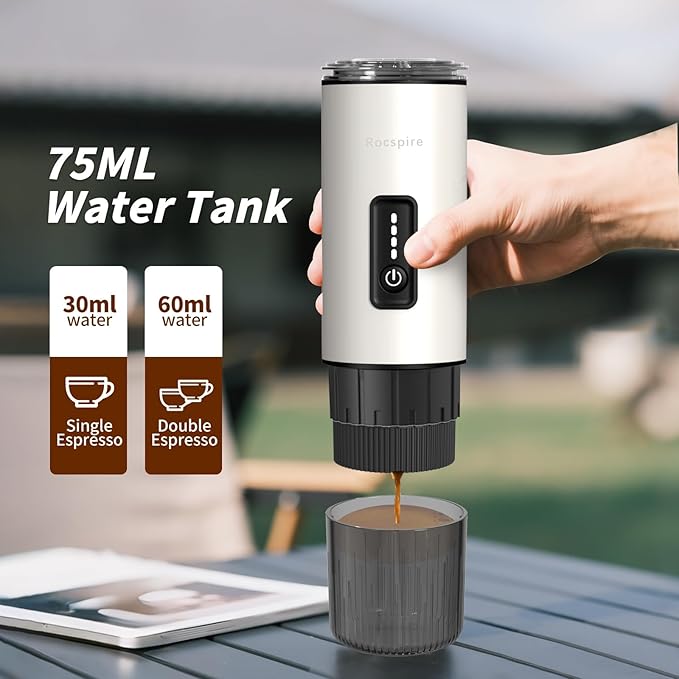 Stainless Steel Portable Espresso Maker | 7500mAh Rechargeable Battery | 20 Bar Self-Heating with USB-C | Works with Most Capsules Compatible for Camping, Travel, Outdoor (White)