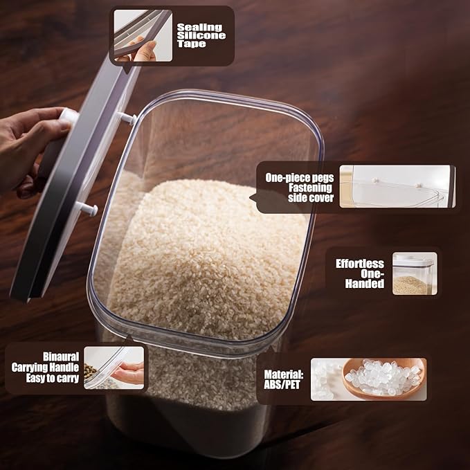 Rice Container - 25 Lbs/12KG/12L Rice Dispenser Storage with Measuring Cup Food Cereal Container Bins Pet Food Container Household for Kitchen Pantry Organization