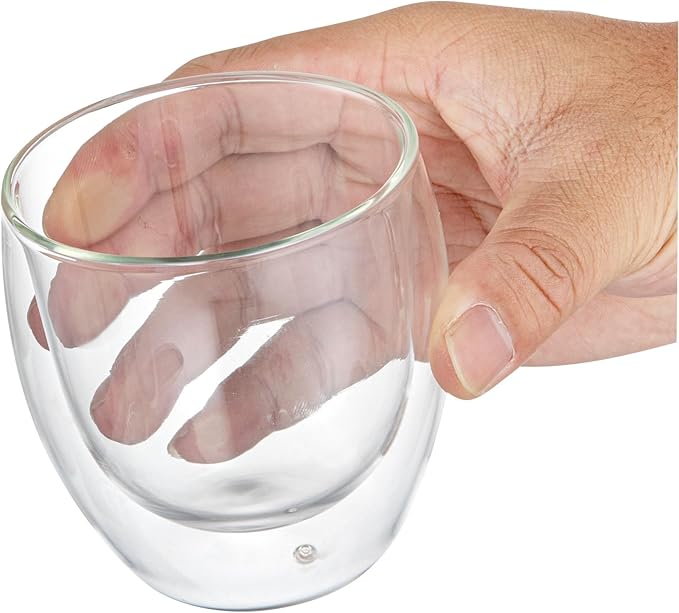 Restaurantware-Forma Professional 8.5 Ounce Double Wall Coffee Cups, 12 Insulated Latte Glasses - Dishwashable, Reusable, Clear Glass Beverage Cups, Freezable, For Hot Or Cold Beverages