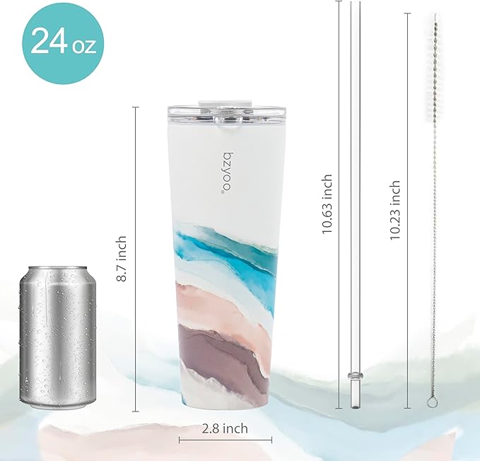 bzyoo SUP Double Wall Vacuum Insulated 24oz Tumbler with Straw and Lid Stainless Steel Water Bottle Travel Mug Cup, Mother's Day Gift Perfect For Ice Coffee or Tea Color: Misty Mountain