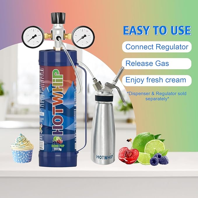 Cream Charger 3.3L Tank,2112g Whipped Cream Charger Bombpop Flavor Food Grade 99.99% Purity Premium Cream Cylinder Leak Proof Dispenser-1Tank