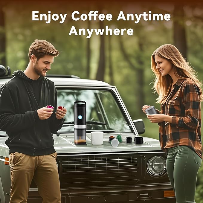 Portable Coffee Maker, Travel Coffee Maker with 3-4 Min Self-Heating, 20 Bar 9600mAh Durability Mini Espresso Maker Compatible with NS Capsule & Ground Coffee for Camping, Travel, RV, Hiking, Office
