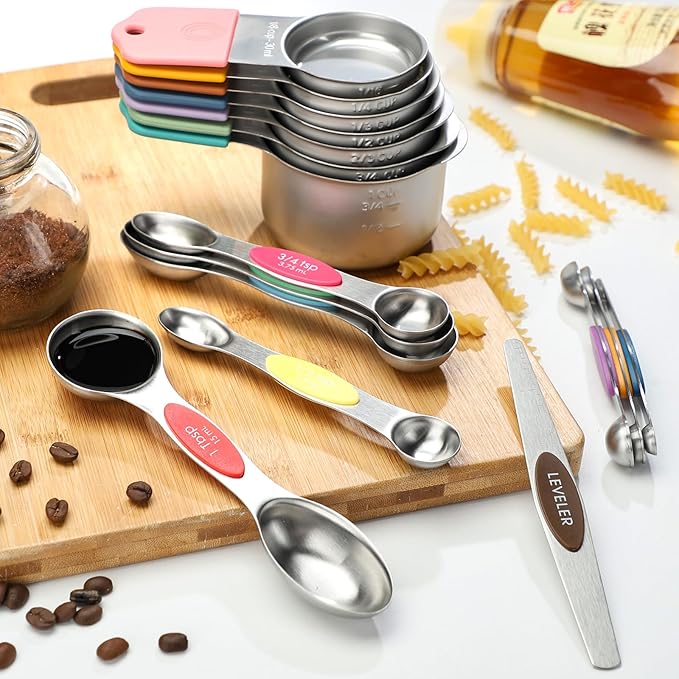 Magnetic Measuring Cups Set 7 Stainless Steel Stackable Nesting Measuring Cups for Measuring Dry and Liquid Ingredients