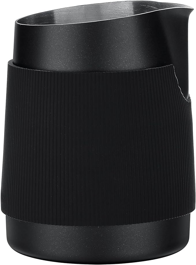 Normcore Handleless Milk Frothing Jug, Milk Pitcher 15.2 oz, Milk Frother Steamer Cup Stainless Steel Espresso Cup, Sharp Spout, Black, 450 ml