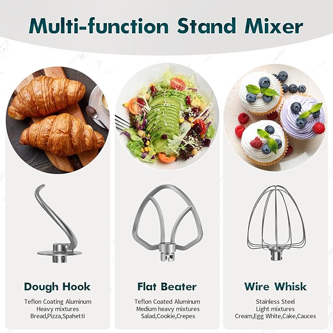 COOKLEE Stand Mixer, 9.5 Qt. 660W 10-Speed Electric Kitchen Mixer with Dishwasher-Safe Dough Hooks, Flat Beaters, Wire Whip & Pouring Shield Attachments for Most Home Cooks, Silver