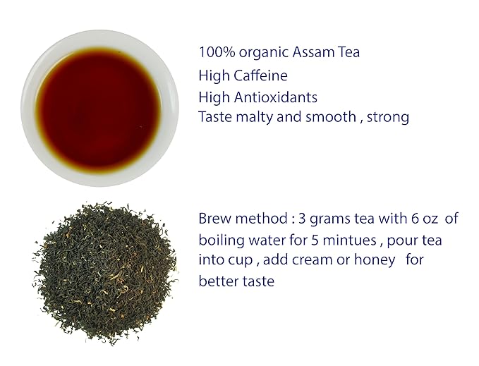Greenhilltea, Organic Assam (TGFOP) Black teaWith Tippy and Flowery premium loose leaves tea packed in resealable zip lock foil bag 4 OZ