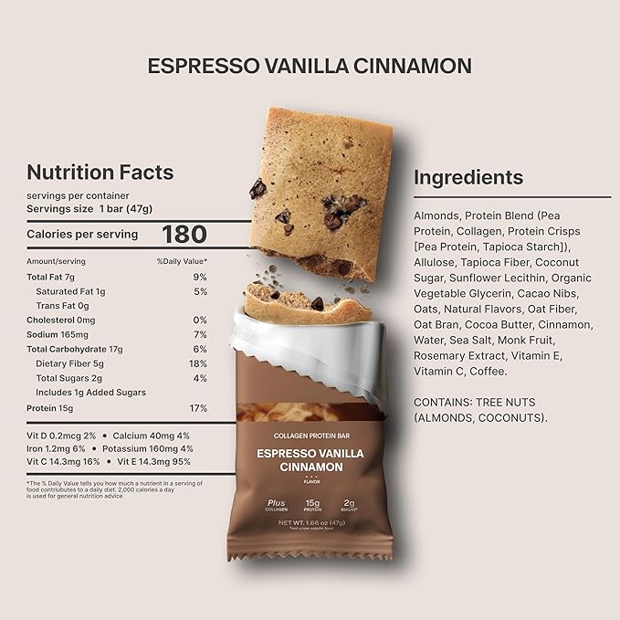 Stars + Honey Protein Bars- Espresso Vanilla Cinnamon,15g Protein, 2g Sugar, w/Collagen Keto Friendly Snack - Gluten, Dairy, & Soy Free - High-Protein Snacks for Energy & Recovery-10 pack