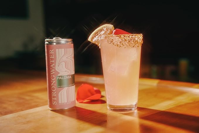 Strongwater Non Alcoholic Paloma - 12 Pack Cans (8.4 Fl Oz Each) - Premium Non Alcoholic Drinks - Ready to Drink Paloma, Alcohol Free Drinks, Made with Grapefruit Juice, Hibiscus, Rose, and Sea Salt