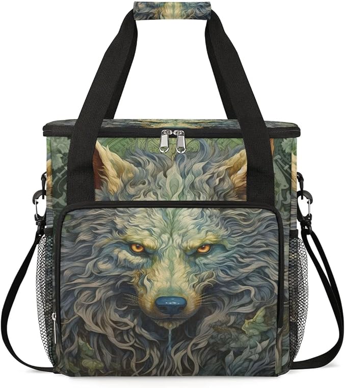 wolf animal vintage Coffee Maker Carring Bag Travel Carrying Storage Tote Bag Compatible with Keurig K-Mini or K-Mini Plus Portable Single Serve Coffee Brewer Case with Pockets for K-cup Pods