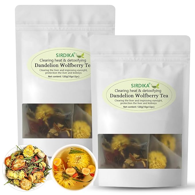 Dandelion Wolfberry Tea - Kidneys & Liver Health Tea, Seven Herbal Ingredients Natural Blend, Dandelion Chinese Wolfberry Tea Bags Organic 120g/12PC (2Bag(24Pcs))
