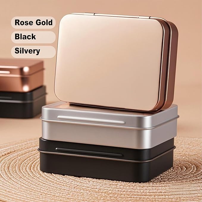 Small Metal Box With Lid-Cookie Tins Metal Tins With Lids Lens Wipes Storage Container Mini Portable Box,Empty Hinged Tin,For Organize Mint Candy Jar,Sewing (Rose Gold, 6 Pcs 3.7" x 2.4" x 0.8")