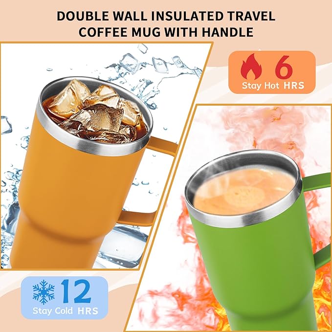 20oz Insulated Tumbler with Handle Stainless Steel Travel Coffee Mug with Lid and Straw Double Wall Vacuum Leak-proof Reusable Thermal Water Cup for Hot and Cold Drinks (Multicolor-9,6 Pack)
