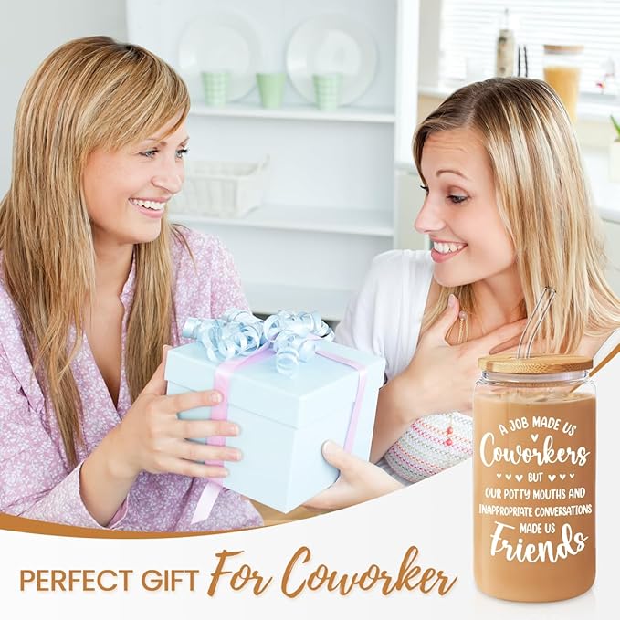 Coworker Gift for Women - 16oz Can Glass Coffee Cup - Funny Work Bestie Gift - Farewell Going Away Present for Female Colleagues and Friends