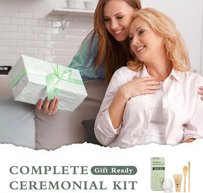 Matcha Whisk with Matcha Whisk Holder Bamboo Whisk Scoop Spoon Unique Gifts for Women Men Girl Friend Home Kitchen Decor Gifts for Tea Enthusiasts Christmas White