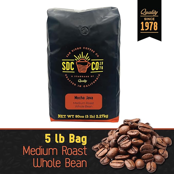 San Diego Coffee Mocha Java, Medium Roast, Whole Bean Coffee, 5-Pound Bag Café en grano tostado