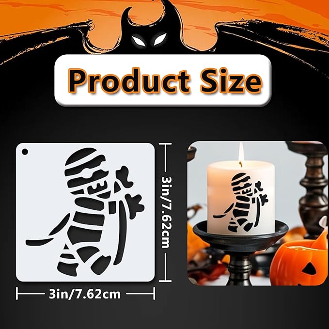 72 PCS 3x3 Inch Halloween Stencils for Painting - Pumpkin, Ghost, Bat, Spider Web Witch Skull Reusable Halloween Painting Templates on Wood, Glass, Fabric, Window Door Decor DIY Decoration