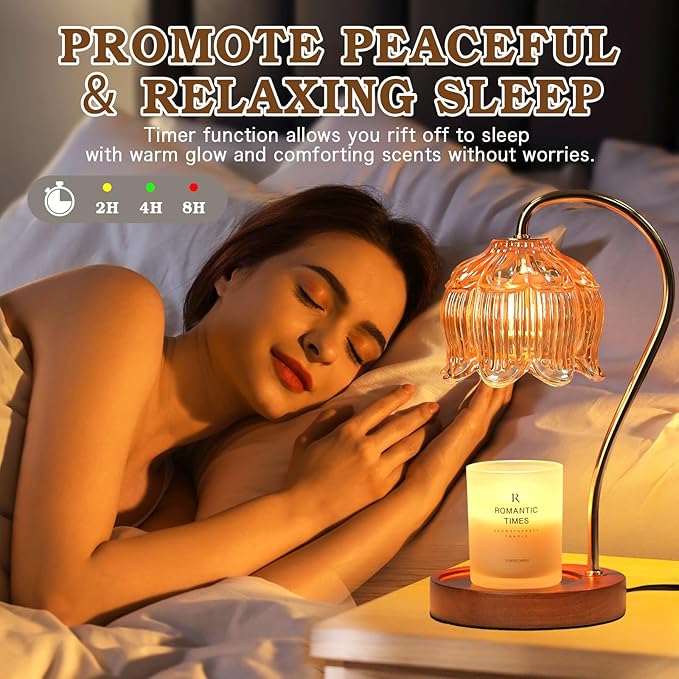 Flower Candle Warmer Lamp with Timer, Dimmable Candle Lamp Warmer, Birthday Christmas Gifts for Women Mom, House Warming for New Home Decor, Lotus Wax Melt Warmer for Jar Candles