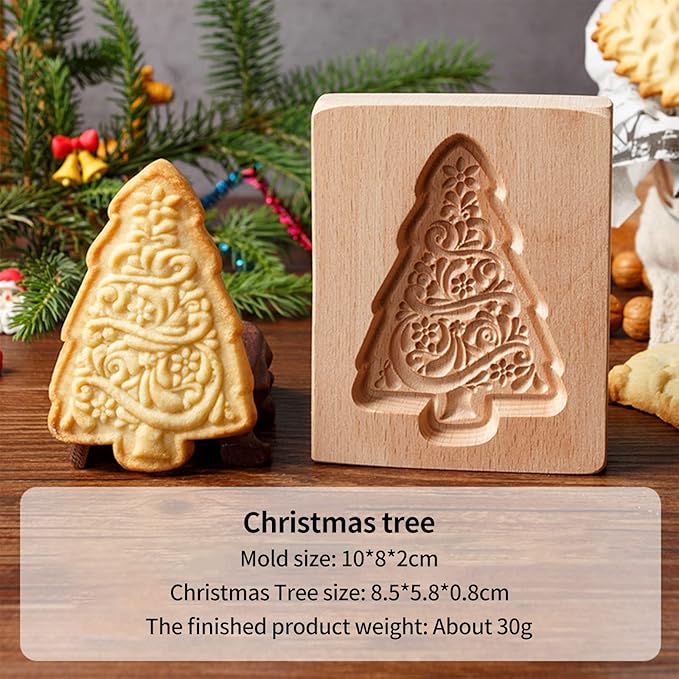 Wooden Cookie Biscuit Mold, 3D Baking Embossing Craft Decorating Tool, Suitable for Halloween Thanksgiving Christmas Kitchen DIY