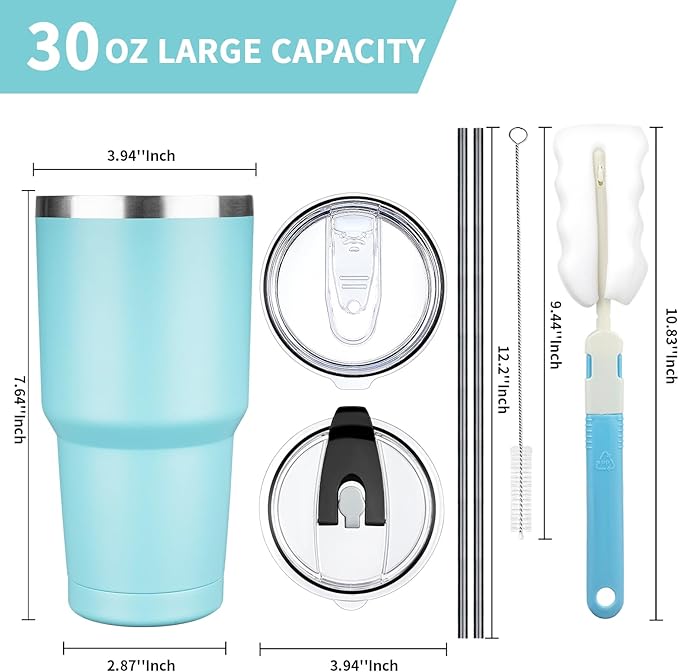 30 oz Tumbler with Lids and Straws, Stainless Steel Insulated Coffee Tumbler, Double Wall Vacuum Insulated Travel Mug Cup, Leakproof Thermal Coffee Cup for Hot and Cold Drinks (dark green)